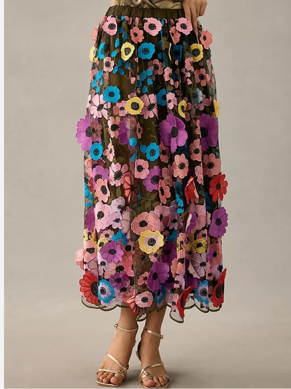 Anthropologie Maeve Floral Applique Embroidered A-line Maxi Skirt XXS